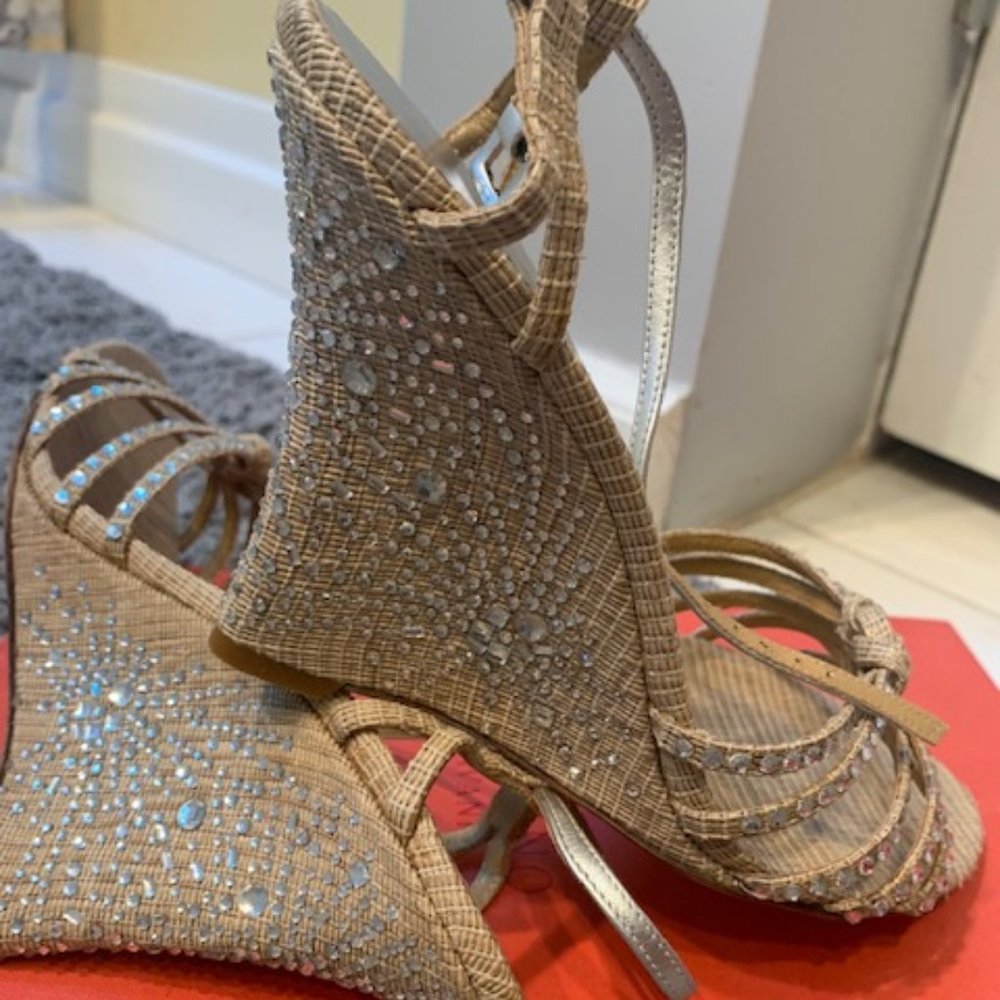 VALENTINO EMBELLISHED WEDGE SANDALS - SIZE 40